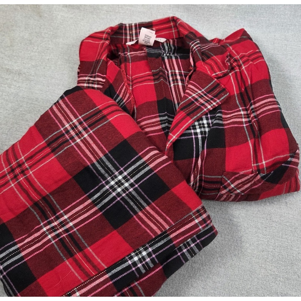 Victorias Secret S Red Black Plaid Flannel Pajama Set 2 Piece Lounge Set Comfort
